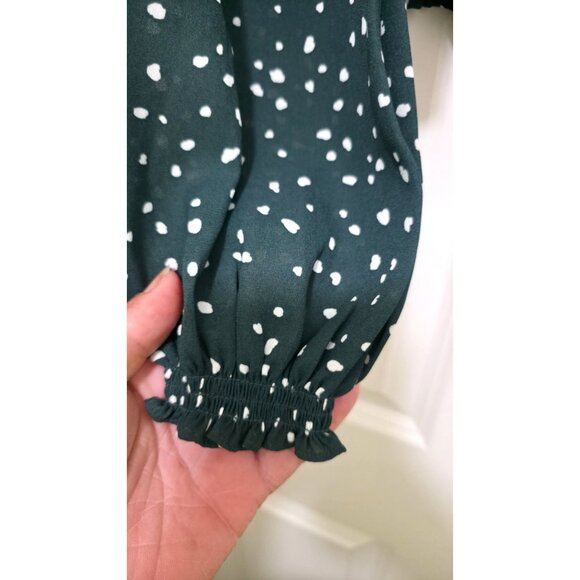 Abercrombie & Fitch Green Polka Dot Smocked Off-Shoulder Blouse With Long Sleeve - Picture 5 of 7